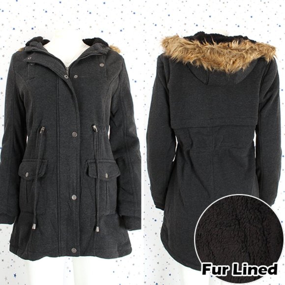 Jackets & Blazers - Fur Lined Anorak Hooded Fleece Coat Jacket Char.